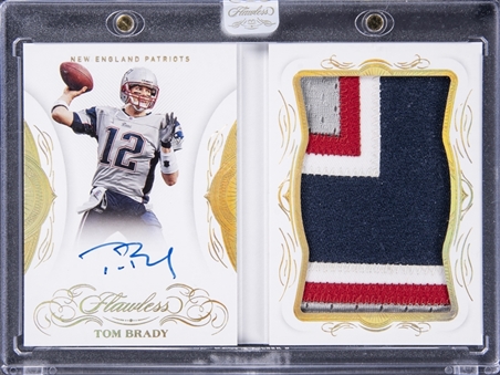 2019 Panini Flawless "Veteran Booklet Autographs" #TBR Tom Brady Signed Game Used Patch Booklet (#4/5) - Panini Encased